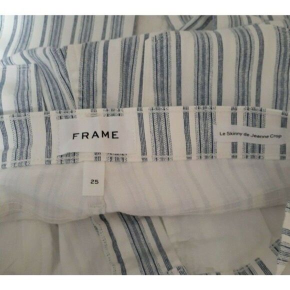 FRAME Le Skinny de Jeanne Crop Women's Preppy Blue Stripe Raw Hem Jeans Size 25 - Picture 7 of 8